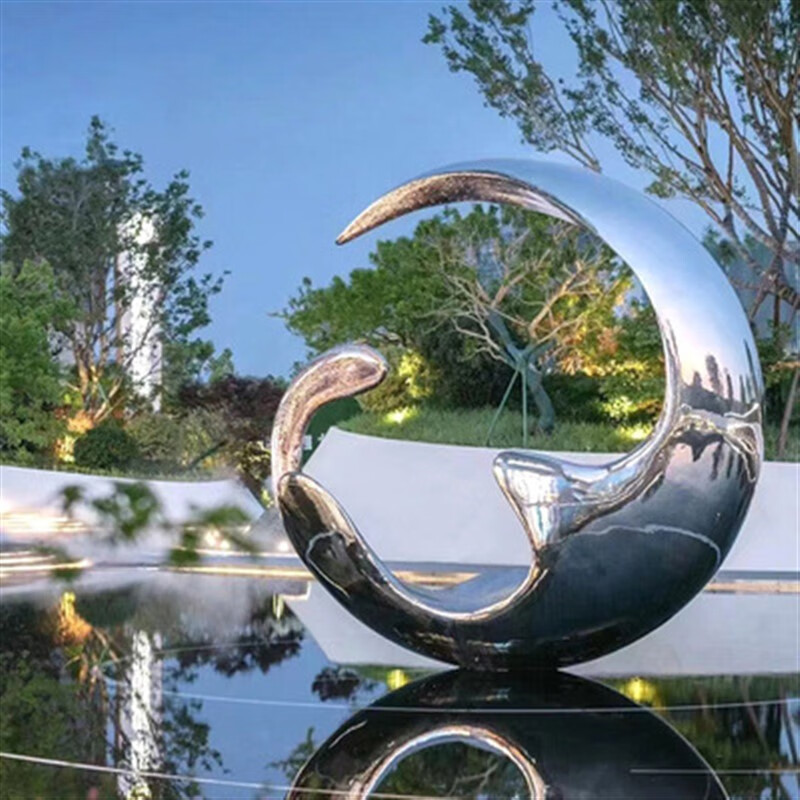 南啵丸室外大型雕塑 定制大型不锈钢雕塑月亮圆环圆形金属镂空户外售