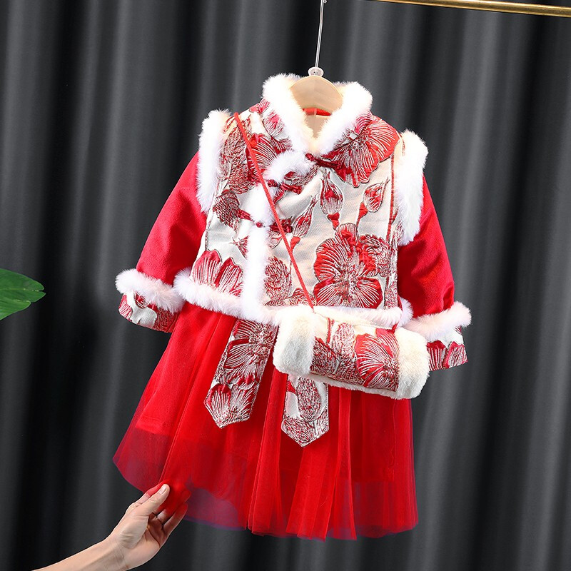 女童宝宝拜年服中国风加厚冬装2020新款小儿童女孩过新年衣服唐装