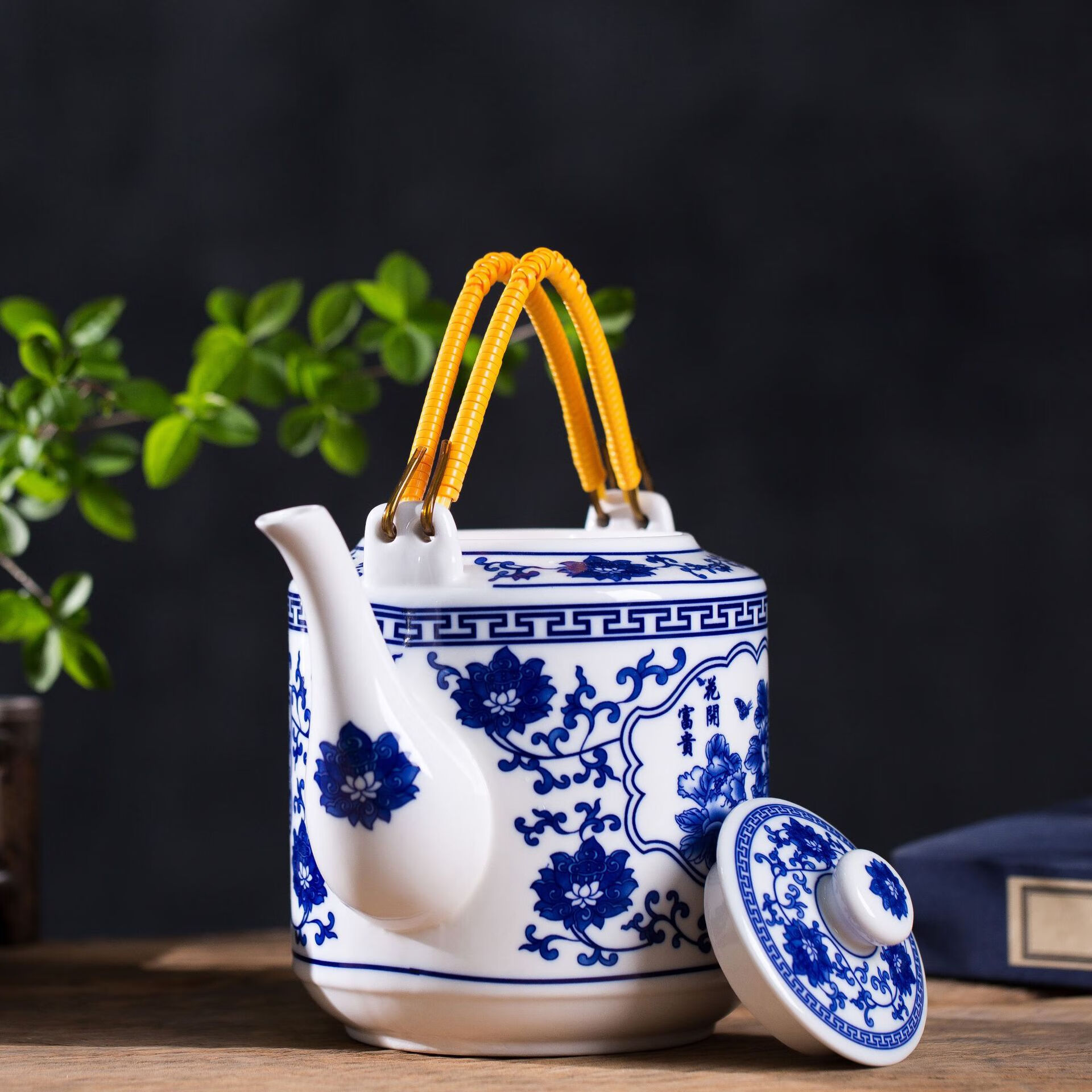 景德镇陶瓷茶壶耐高温青花提梁壶大容量家用中式功夫茶具套装2.0L