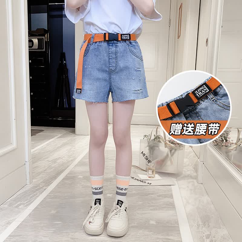 川孩女童夏装牛仔短裤夏季2021儿童破洞裤子薄款童装洋气大童牛仔裤潮