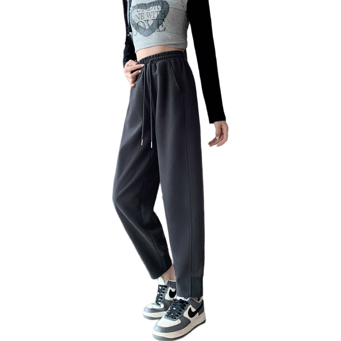 唐獅(TonLion)2024女束腳哈倫蘿卜休閑褲WP 深灰/無絨款/二批 L