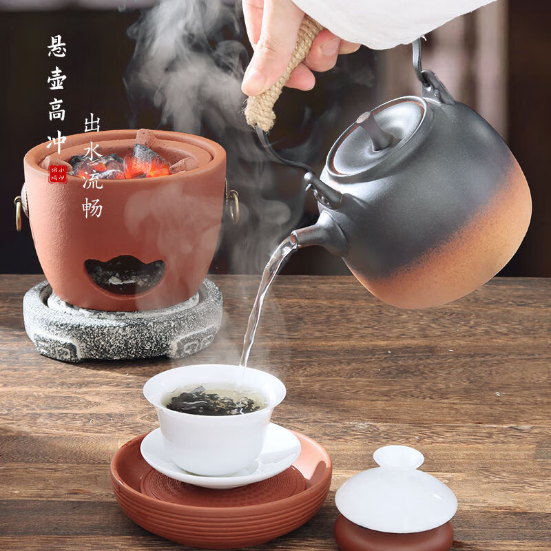棉小城潮州明火陶壶提梁壶耐热加厚煮黑茶烧水陶瓷壶大容量复古泡茶壶 750ml圆满提梁壶+藤垫 750ml