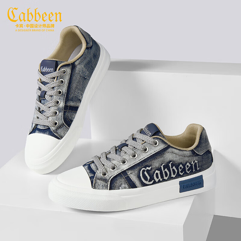 卡宾男鞋春季2026年新款低帮帆布鞋男百搭时尚休闲鞋子男轻奢复古潮鞋 蓝色 41 【=运动鞋42码】