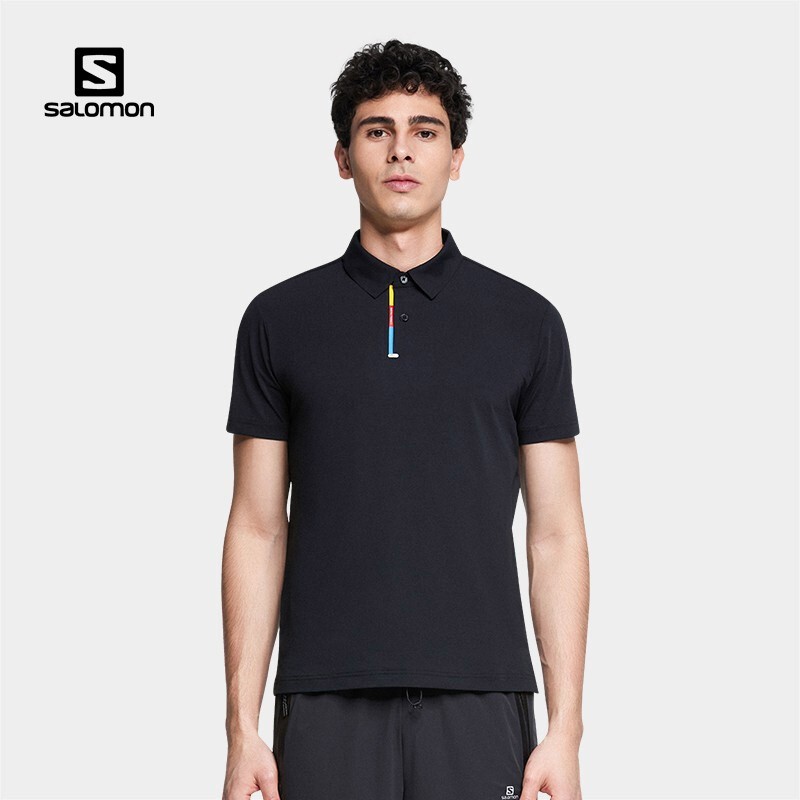 萨洛蒙（Salomon）男款 户外运动休闲快干透气舒适简洁三原色印花短袖T恤 RF POLO 黑色 105031 XL