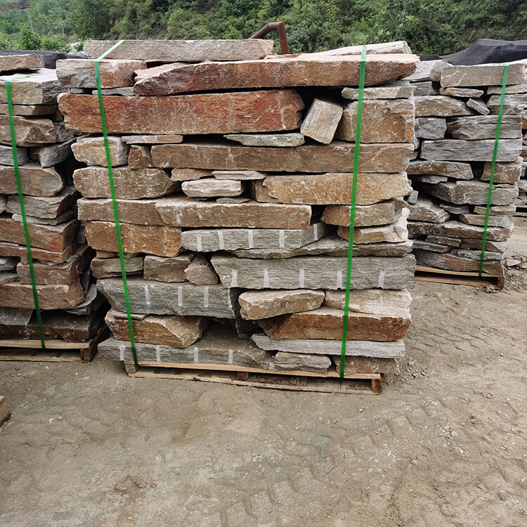 刘不丁天然文化石材庭院地砖外墙砖乱形碎拼散石垒墙石景观挡土墙护坡