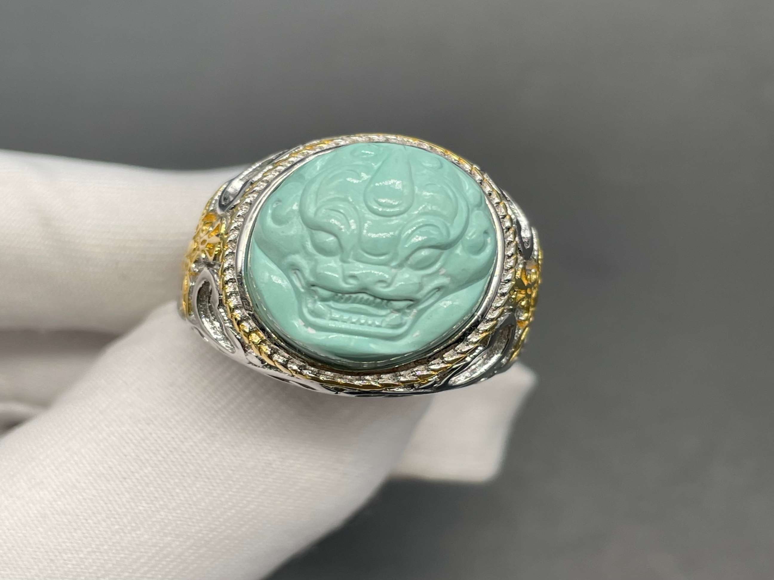 湖北竹山源头直供精品绿松石花件雕形戒指支持国检收藏礼物带鉴定证书