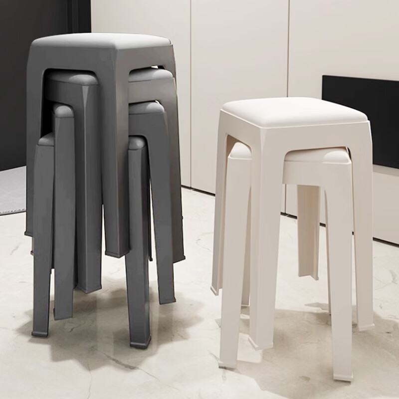 景彩凳子家用板凳软座塑料凳子可叠放方凳梳妆凳餐凳JD03灰色两把装