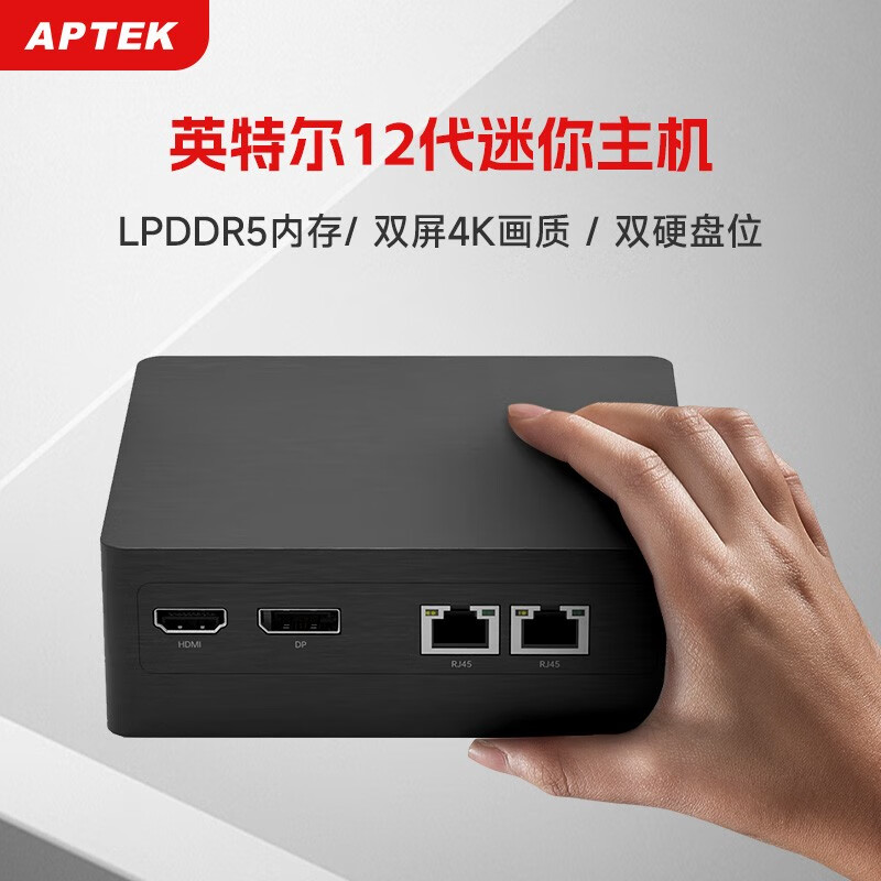 爱品科（APTEK）N100迷你主机 台式机电脑整机全套组装家用企业办公影音娱乐mini主机 黑色  8G 256G