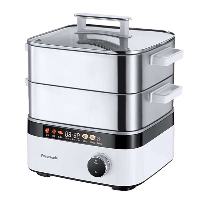 松下(Panasonic)蒸汽锅家用多功能电蒸锅 不锈钢炖锅炖蒸煮一体蒸笼大容量多层蒸箱NF-ST1 NF-ST1【猛火锁鲜蒸+0涂层不锈钢】