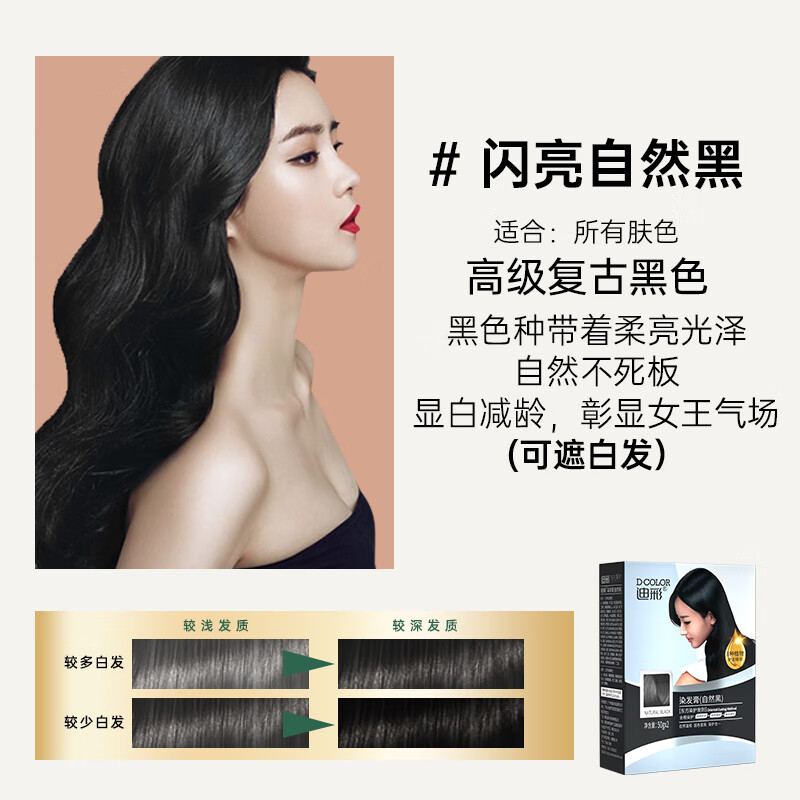迪彩迪彩染发剂植物黑茶染发膏2021流行色自己在家轻松染遮白发染发膏