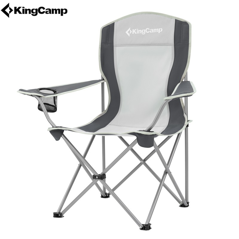 KingCamp折叠椅 户外折叠椅钓鱼椅阳台桌椅沙滩椅便携式靠背椅 扶手带杯托 KC3818灰色