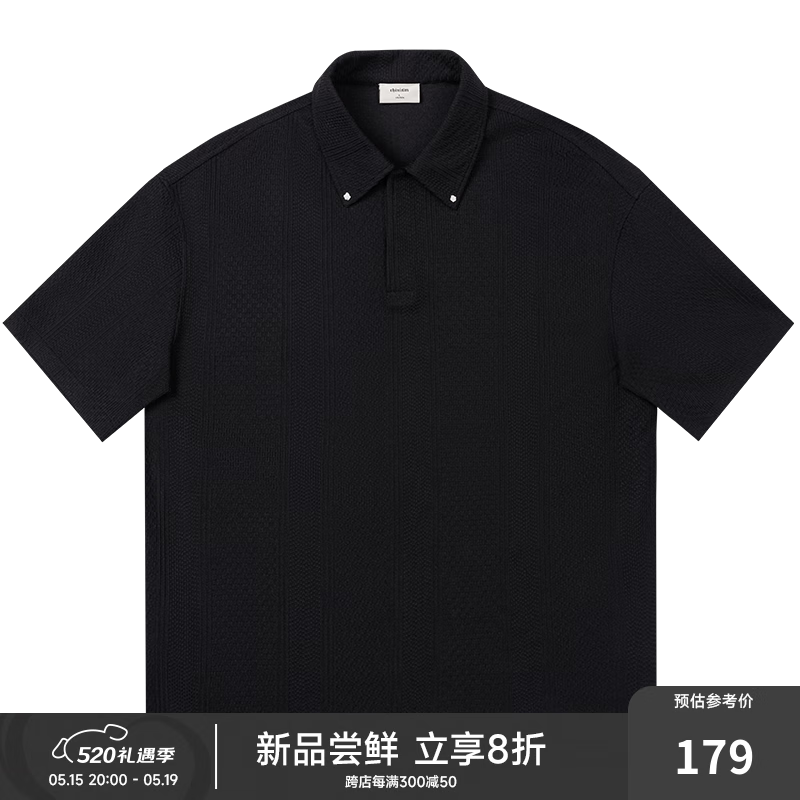 CHINISM CH肌理感短袖polo衫男美式休闲翻领简约夏季复古上衣 黑色 XL