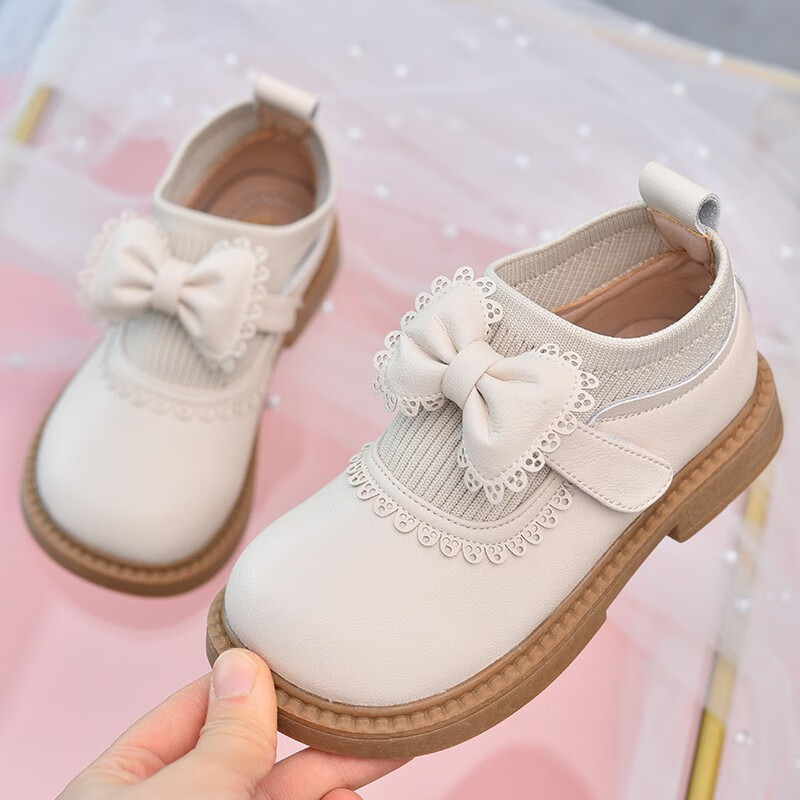 卜丁儿童公主鞋女童皮鞋2023春秋新款洋气黑皮童鞋蝴蝶结牛皮宝宝单鞋 米白色 30 内长约19.4cm怎么样,好用不?