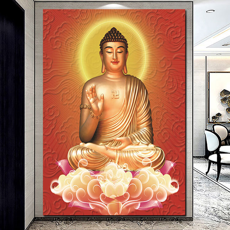 释迦牟尼佛如来装饰挂画佛像画像挂像贴画海报佛堂壁画实木相框 fozu