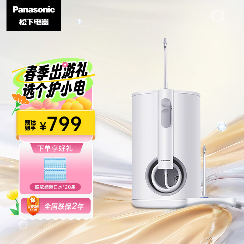 松下（Panasonic）冲牙器家用超声波洗牙器水牙线 600ml大容量可拆卸水箱EW1611白色