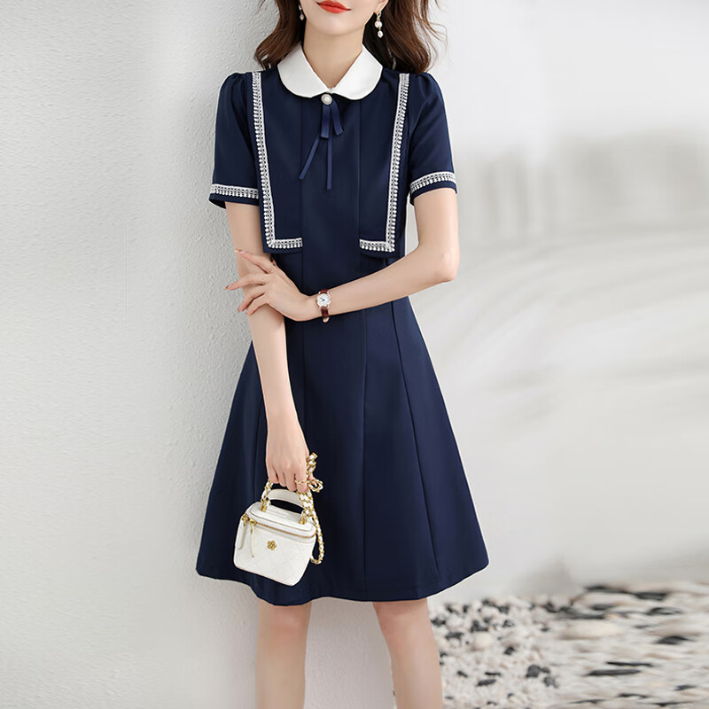 柏纳欧定制幼儿园教师园服夏季套装工装娃娃领老师连衣裙学院风气职业