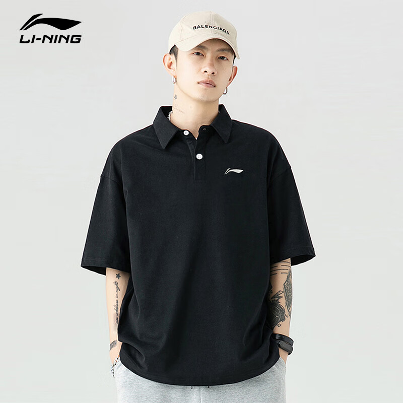 李宁短袖polo衫男2024夏季新款纯棉翻领半袖透气宽松休闲运动t恤男士