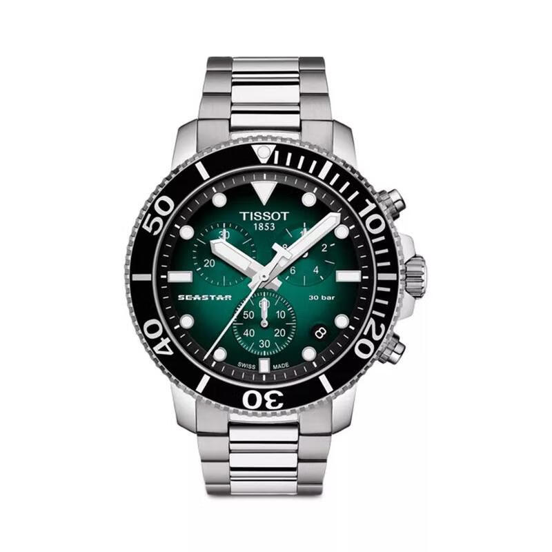 天梭(tissot)瑞士手表 seastar 海星 1000 计时码表 潜水石英日显夜光