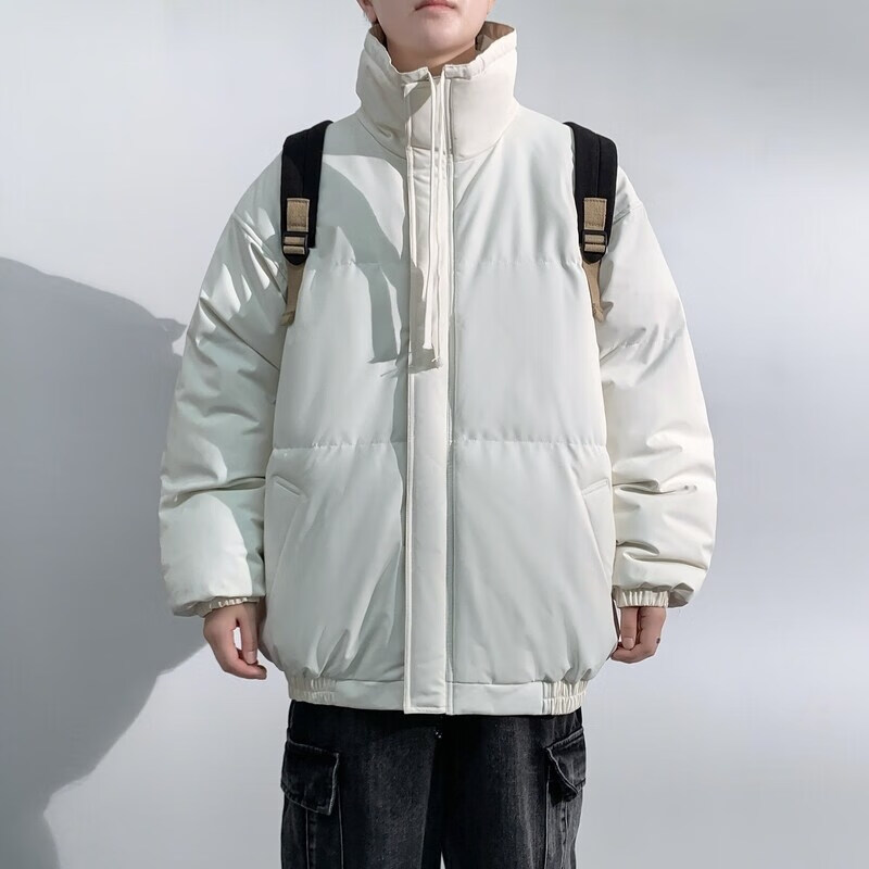 卡柏奇棉服男冬季新款青少年短款外套 米白色 M
