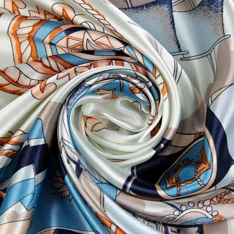 达芬奇密码 春秋季薄款大方巾女韩国百搭丝巾空姐领巾外搭防晒 桑海远航 水蓝