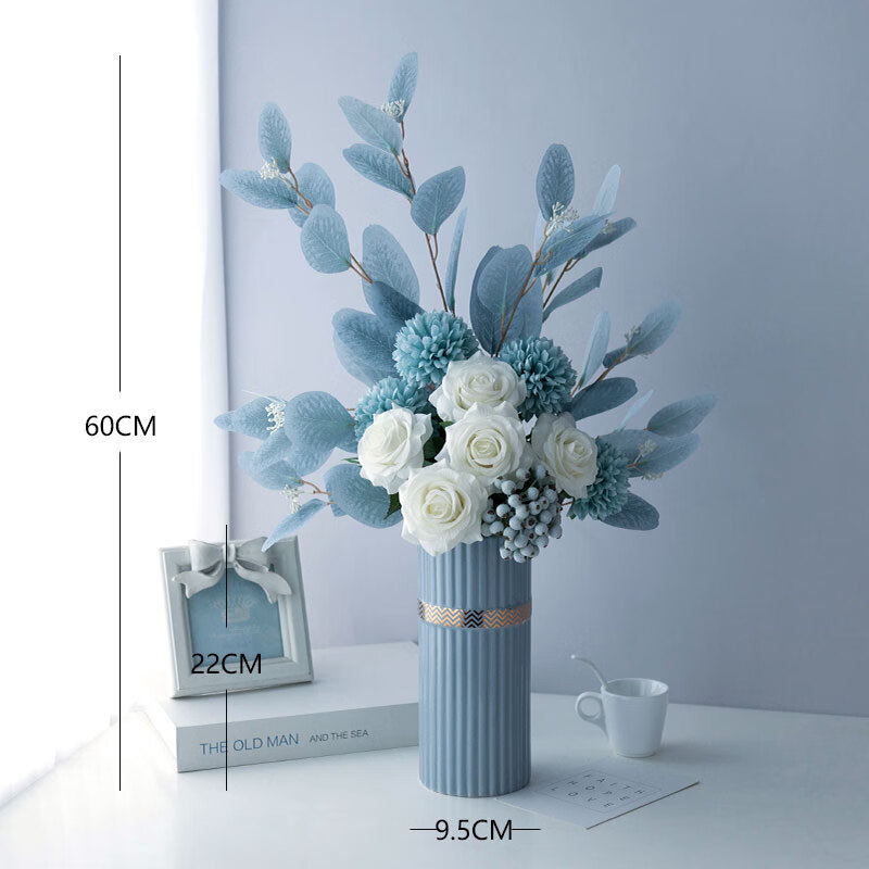 北欧冬季雪花容素雅仿真保湿白玫瑰假花家居花艺装饰摆件花束餐桌 浅