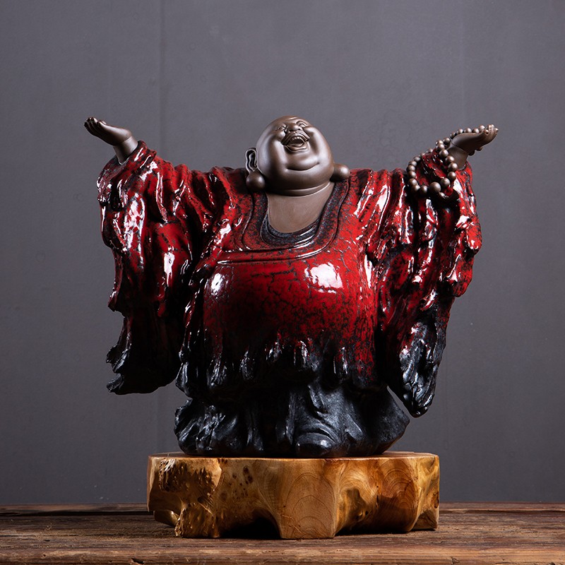 王顺手造中式弥勒佛摆件紫砂大号家居装饰品客厅玄关笑佛摆件大肚佛