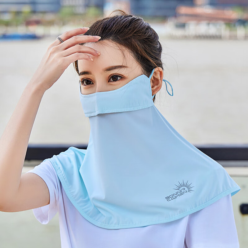蕉下渔防晒口罩护颈脖子紫外线薄款女遮阳遮脸透气面罩夏季户外冰丝面纱 蓝色加大升级版