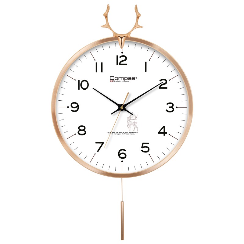 康巴丝（Compas）挂钟欧式摆钟创意钟表客厅现代简约时钟 卧室北欧石英钟表挂墙 C3245 白盘