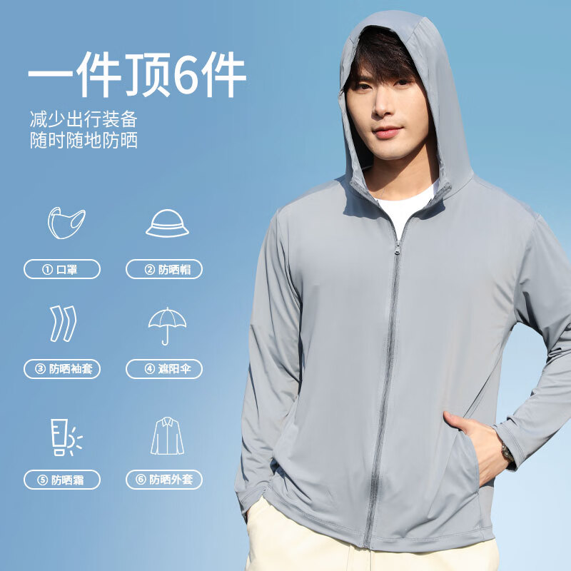 浪莎防晒衣男防紫外线冰丝凉感透气防晒服户外运动骑行夏季外套 深灰色 2XL (建议145-160斤)