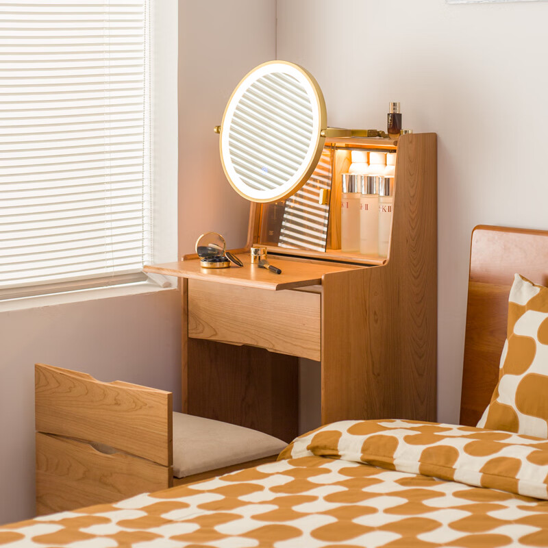 贝欣居床头小型化妆桌梳妆台卧室迷你40公分窄多功能实木日式化妆柜