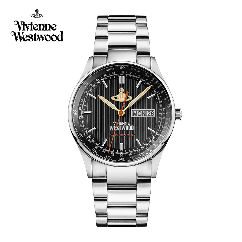 westwood)手表男式钢带 日历日内瓦文英国轻奢品牌男表 银色