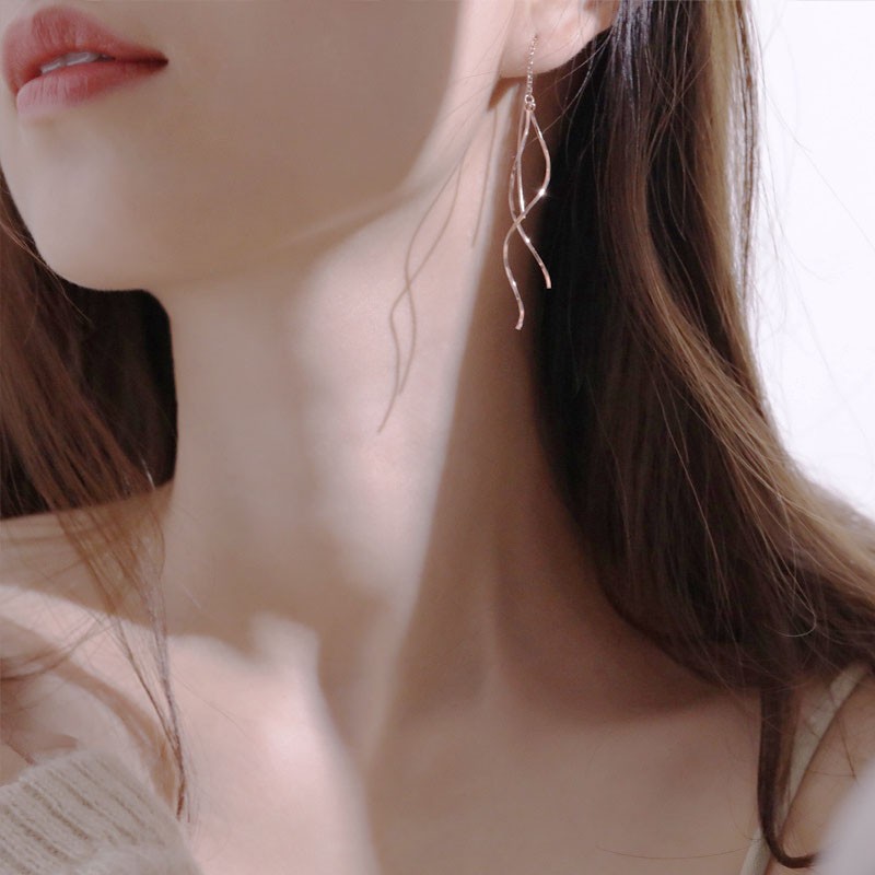 碧貂925银流苏耳线女适合圆脸的冷淡风耳环显瘦网红气质坠长款韩国简