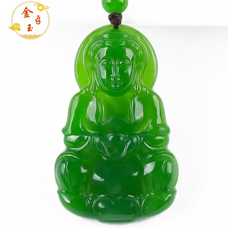 金召玉玉观音吊坠男士款和田碧菩萨玉坠挂件a货菠菜绿自戴送礼
