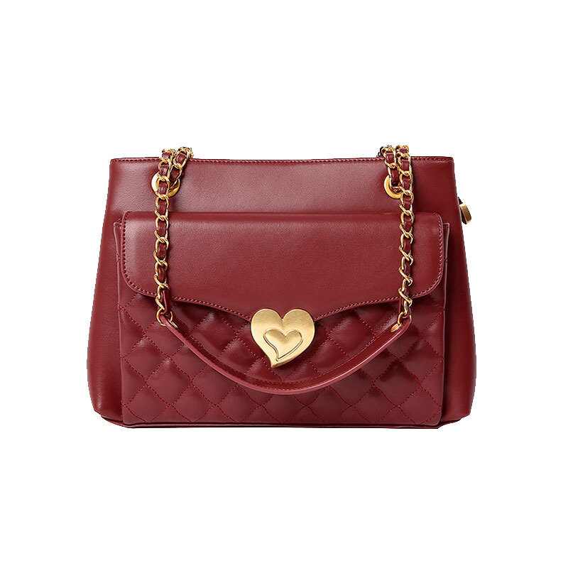 红色婚包女包链条时尚轻奢大容量单肩菱格腋下包高级质感托特包