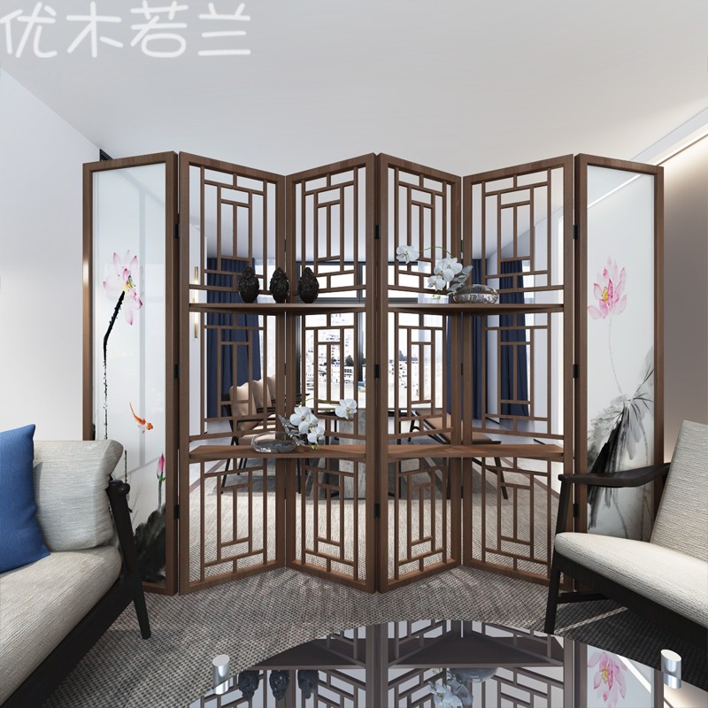 优木若兰 现代中式实木屏风隔断客厅玄关入户装饰木质移动折叠推拉