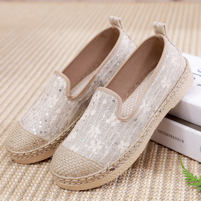 2022春夏新款渔夫鞋女透气平底单鞋老北京布鞋女懒人一脚蹬休闲鞋 金色 37使用感如何?