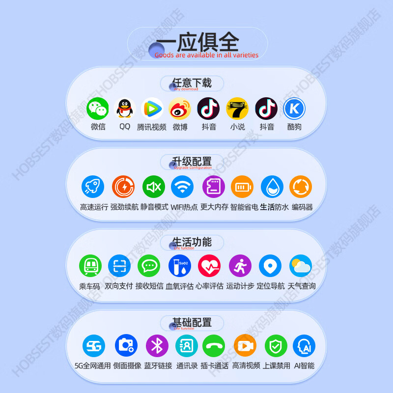 Hobsest【轻薄款】5G智能电话手表插卡wifi上网QQ微信视频通话成人青少年初高中学生专用心率运动手表男女 银色升级版64版