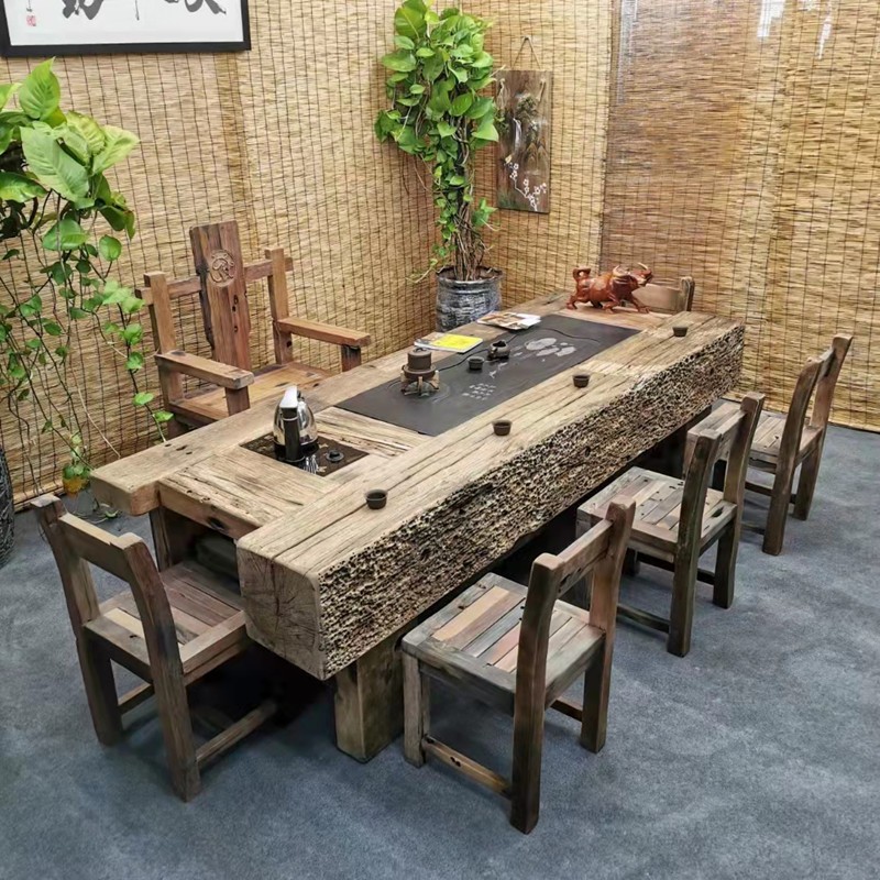 庭院室外开业茶几风化木实木仿古茶艺功夫茶台桌免漆原生态复古风格