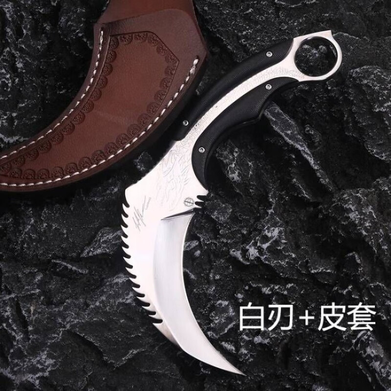 爪子弯刀 户外刀机械龙小爪子刀爪刀防身刀具迷你弯刀 白刃 皮套