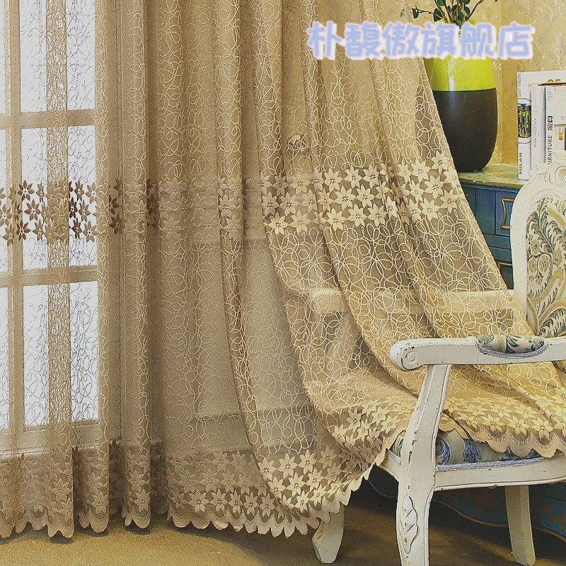 樸馥傲加厚中式輕奢韓式窗簾提花窗紗簾遮陽客廳紗簾陽臺飄防曬客廳窗簾 咖色(掛鉤加工成品) 寬2*高2.5一片