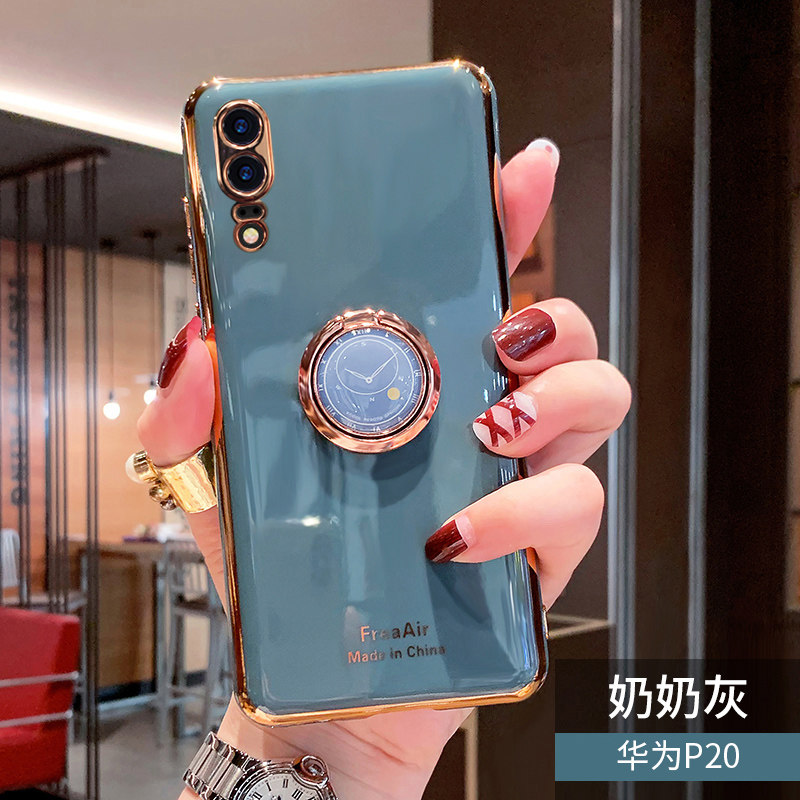 炫夙 華為p20手機(jī)殼創(chuàng)意時(shí)鐘指環(huán)支架p20pro全包攝像頭保護(hù)電鍍防摔軟殼潮牌網(wǎng)紅女款情侶外殼 p20【奶奶灰--創(chuàng)意時(shí)鐘指環(huán)支架】全包攝像頭保護(hù)