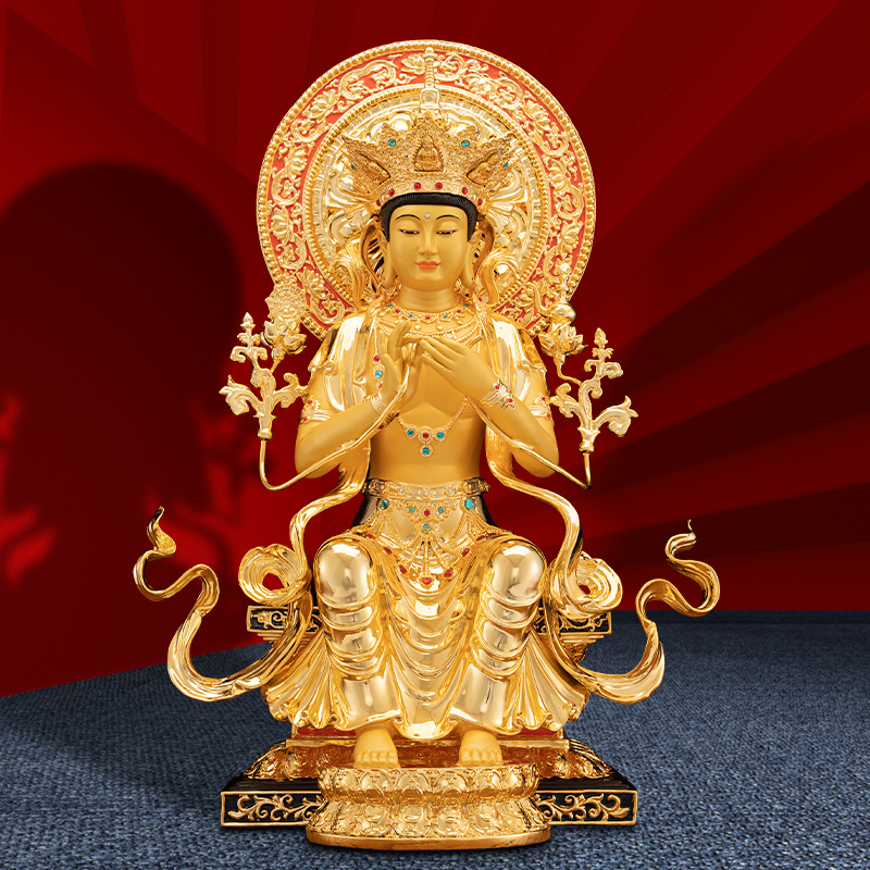 三漫陀铜著金当下弥勒佛像天冠弥勒当来下生弥勒佛菩萨像供奉摆件 天