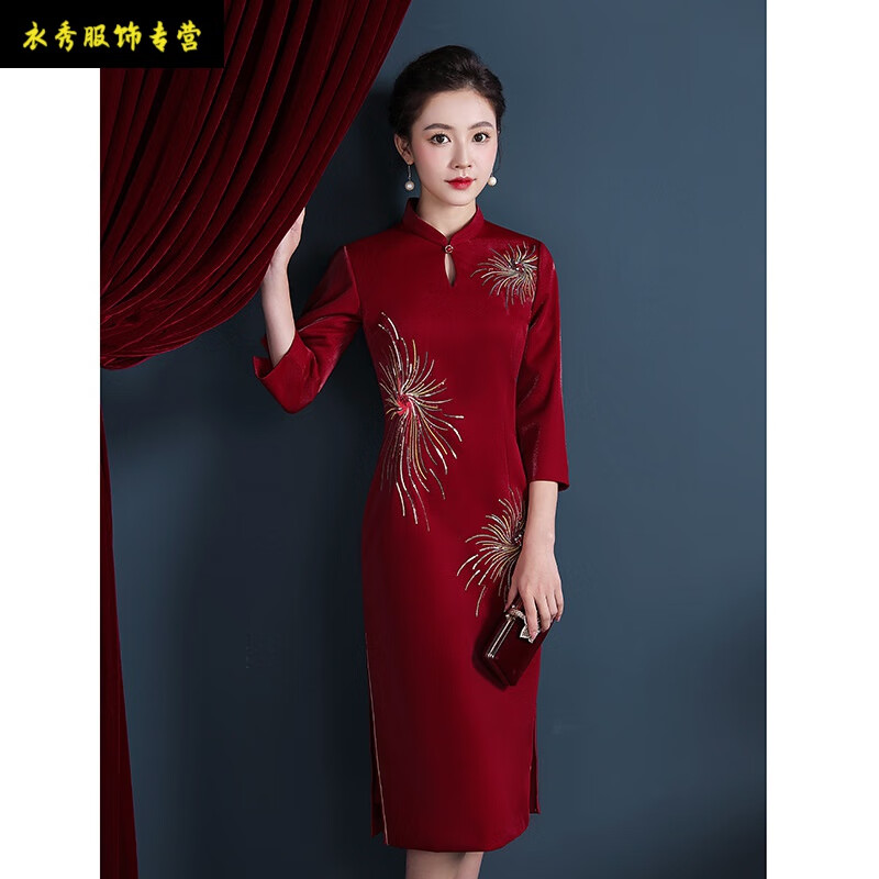 德朔婚礼妈妈装高档礼服结婚喜婆婆婚宴夏季新款丈母娘旗袍婚礼连衣裙