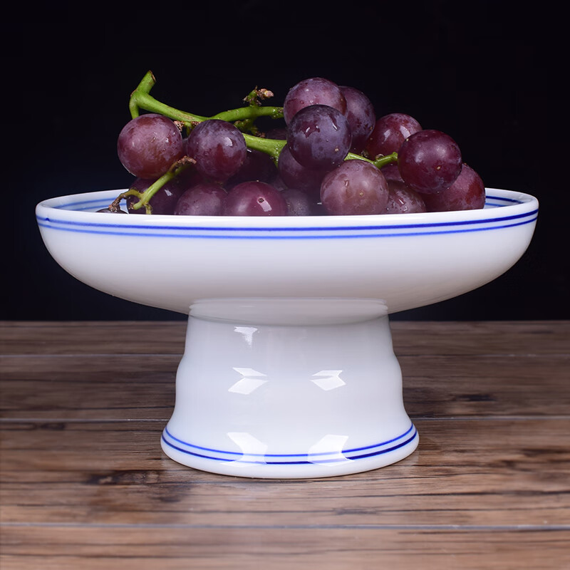 御梦赐轩 果盘碟陶瓷中式传统复古景德镇青花釉下彩家用商用简约葡萄