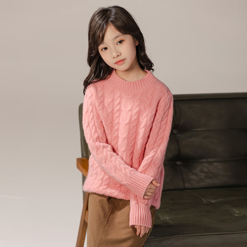 至无稻童装新款儿童羊毛衫秋冬男童圆领麻花毛衣女童打底加厚羊毛衫冬季 克莱因蓝 170cm