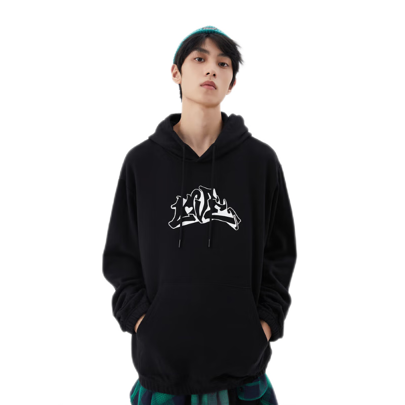 美特斯邦威卫衣男宽松连帽上衣 影黑 XS 160 84A