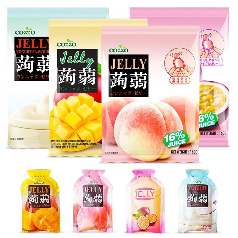 马来西亚进口 高柔多口味蒟蒻果冻可吸白桃百香果汁口袋果冻 儿童零食160g*4袋