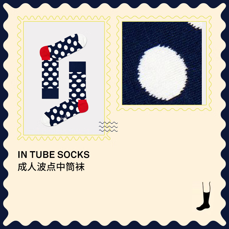 Happy Socks秋冬季款袜子女男士袜薄荷曼波彩虹白色棉袜运动袜中筒袜 经典波点 1双 M 36-40
