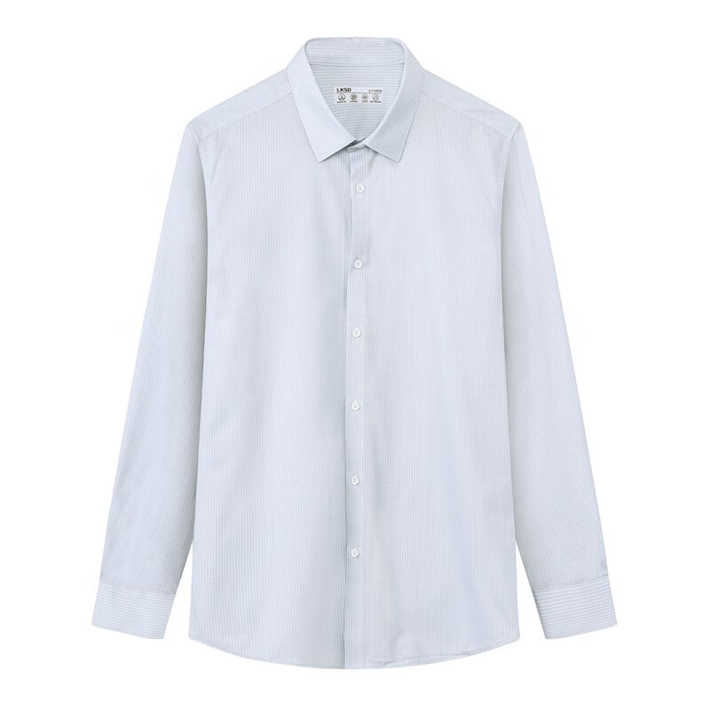 莱克斯顿男装2025春季新款格纹长袖衬衫男修身免烫商务衬衣男上衣 浅绿 M