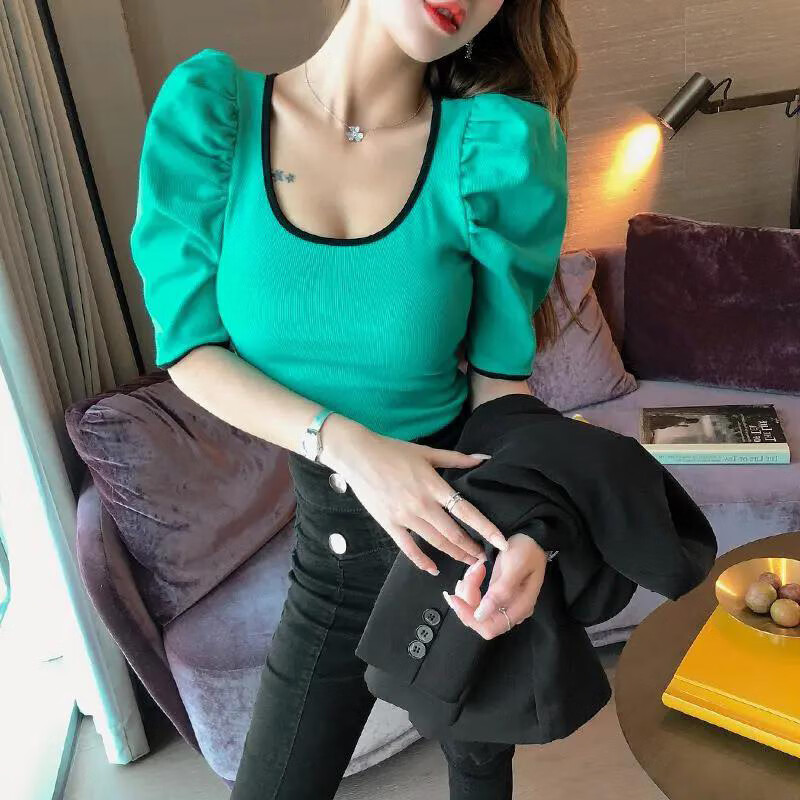 浪蔷低胸性感女装大码上衣t恤女短袖u领大领口紧身上衣微胖妹妹女生30